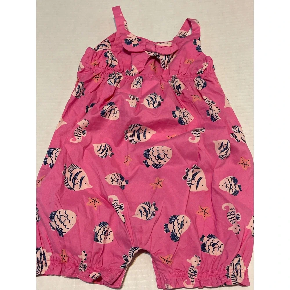 Carters Baby Girl Pink Fish Seahorse‎ Print Romper Sunsuit 24M S206510